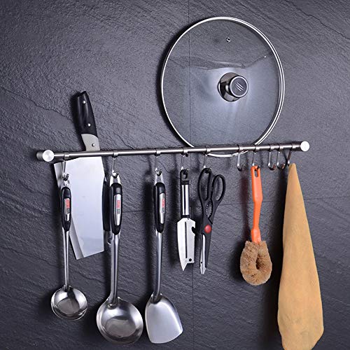 eForwish Kitchen Utensil Racks Rail Wall Mounted Utensil Hooks Stainless Steel Hanger Hooks Kitchen Tools (20.5", 10 Hooks) - Thumbnail 2