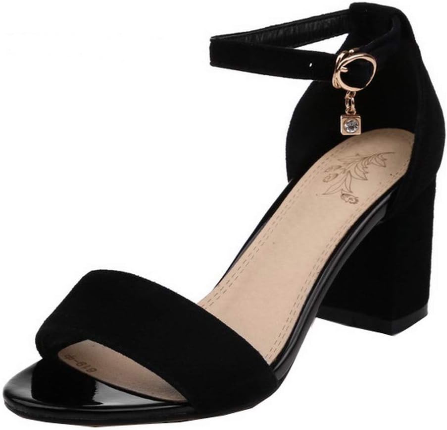 AllhqFashion Women's Buckle Kitten-Heels Xi Shi Velvet Solid Open Toe Sandals,FBULD012264