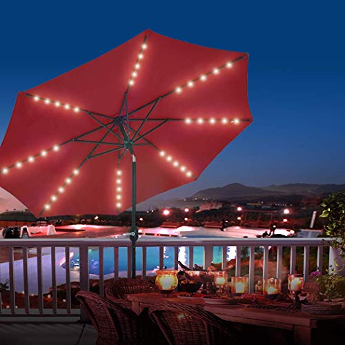 Patio Watcher 10 Feet Patio Umbrella 40 LED Lighted Solar Umbrella with