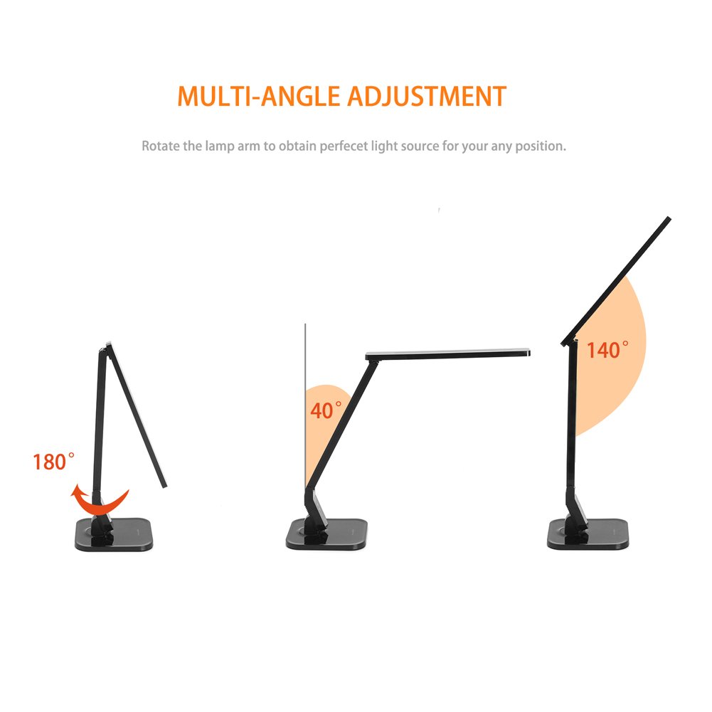 Lámpara de Escritorio LED, BlitzWolf Lámpara de Mesa con 27 Bombillas 4 Modos de Luz, Panel Plegable con Control Táctil,Cuidado de Los Ojos, + 5V/1.5A Puerto USB de Carga para Dormitorio,Lectura(Blanco)