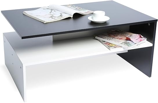 Yosoo Couchtisch Rechteckig Tisch Zu Kaffee Tisch Mit Regal Untere Art Design Schwarz Und Weiss Amazon De Kuche Haushalt