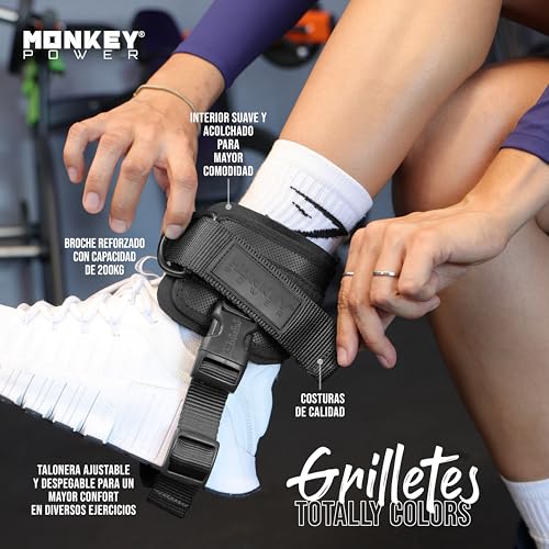 Monkey Power Fit Par De Grilletes para Tobillo Modelo Ultra para Gym y Fitness Polera con Talonera para Gimnasio. Abductor Y Gluteo con Materiales Resistentes y Reforzados Premium