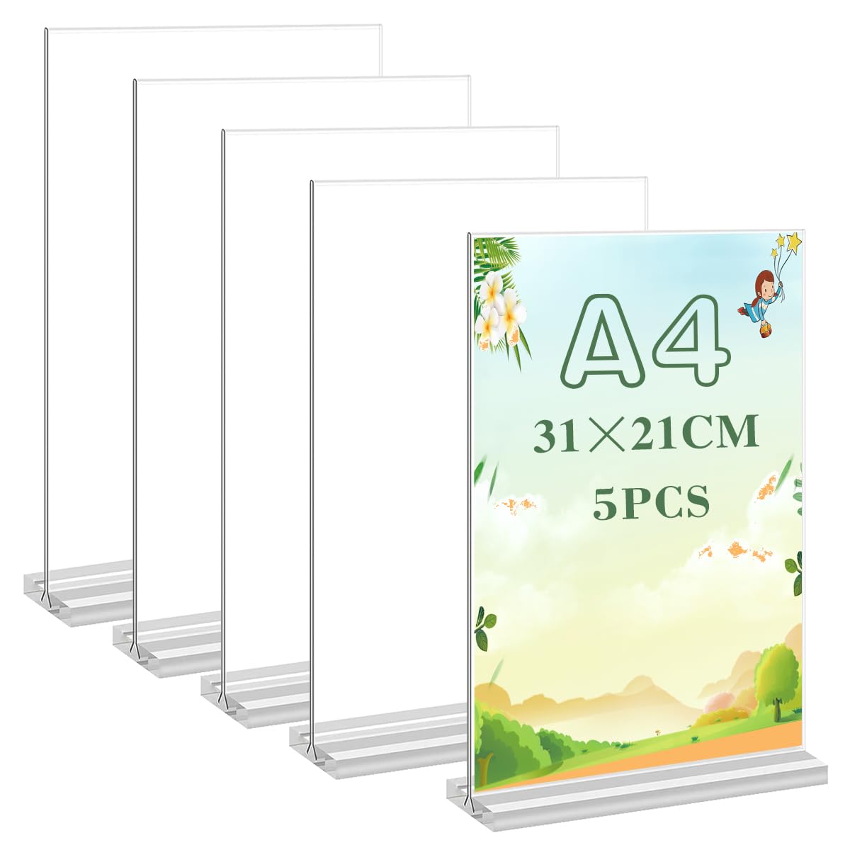 EMNIMQ 5 Pcs A4 Acrylic Sign Holders,T-Shape Clear Poster Menu Holder,Double Sided Table Menu Display Stand for Restaurant, Office,Hotel, Promotions,Photo,Documents,Wedding, Menu