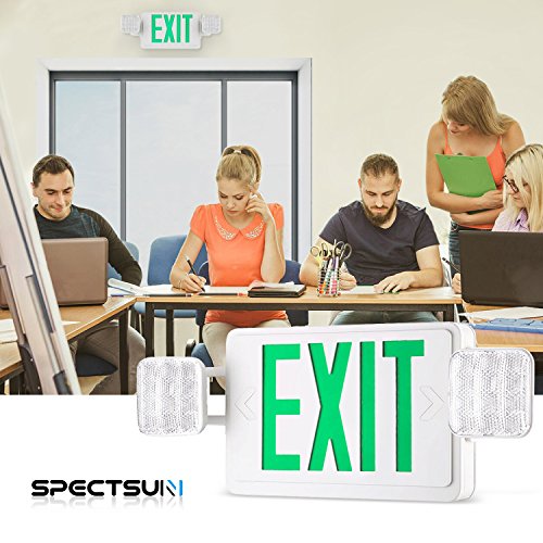 SPECTSUN Exit Sign With Emergency Light, Green Emergency Exit Lights