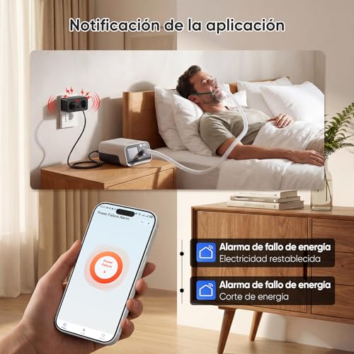 WiFi Light Cut Out Alarm with Tuya and Smart Life App, 110dB Power Failure Alarm with LED, 3 Volume Levels and 3 Melodies, Remote Silence, Smart Plug for Fridge, Freezer, Aquarium