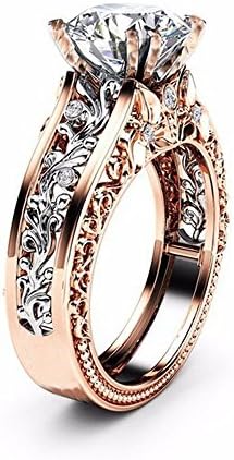 YOMXL Big Stone Cubic Zirconia Rings,Rose Gold Hollow Floral Ring with Two Rows of Small Diamonds Wedding Rings Gift for Women