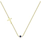 MIDEEO Christmas Gifts for Grandkids Cross Necklace for Women, Dainty 14k Gold Plated Cross Pendant Necklace Gold Cross Birthstone Necklace Tiny Sideway Cross Choker Necklace Trendy Christmas Gift for Women