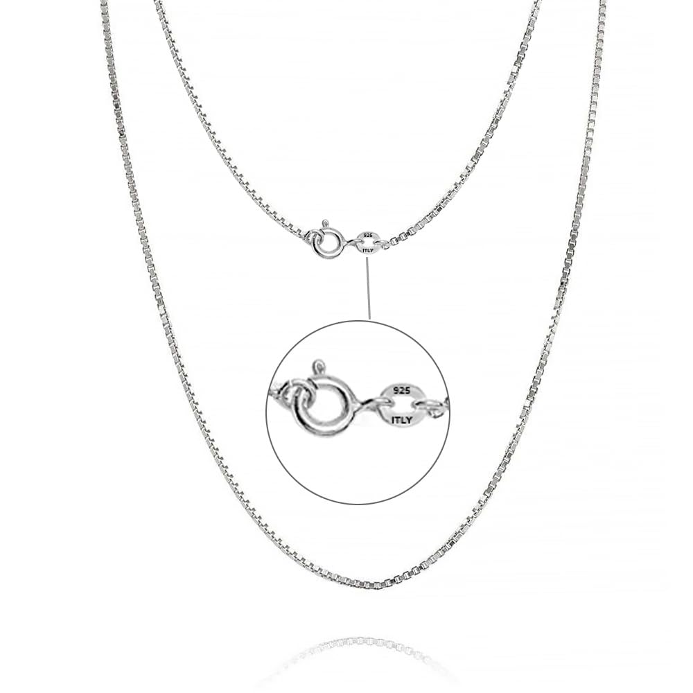 LeCalla Solid 925 Sterling Silver Chain Necklace, 0.8 MM Italian Box Chain Necklace for Women 18 Inches