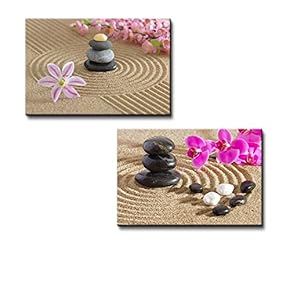 Canvas Prints Wall Art - Japanese Zen Garden with Stacked Stones | Modern Wall Decor/Home Decoration Stretched Gallery Canvas Wrap Giclee Print & Ready to Hang - 16"x24" x 2 Panels
