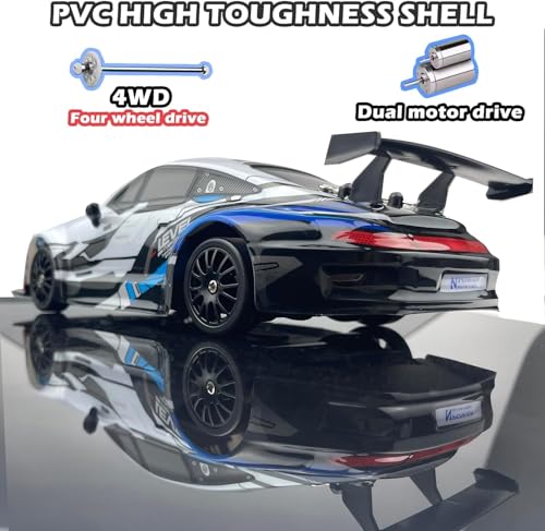 Last page® RC Drift Car 2.4GHz 1:24 Scale 4WD High Speed Remote Control Cars Vehicle with LED Lights Two Batteries and Drifting Tires Racing Sport Toy Cars for Adults Boys Girls Kids (Blue sports car)