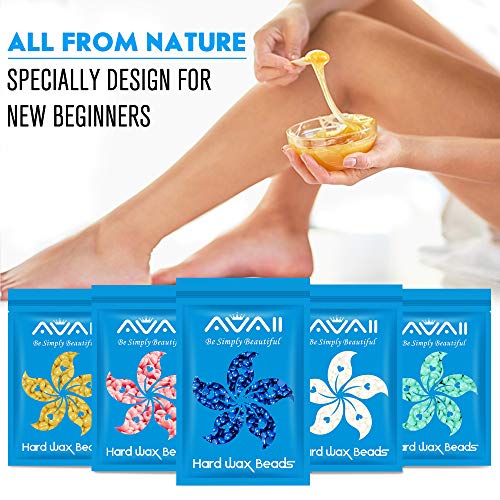Waxing Kit, AVAII Hair Removal Waxing Warmer Kit with 5 Bags Hard Wax Beans(3.5oz/Bags)10 Applicator Sticks, Painless At Home Wax Kit for Sensitive Skin Women Men