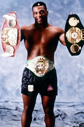 Mike Tyson Classic Barechested Pose Holding His Boxing Belt Titles