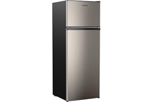 Upstreman 7.7 Cu.Ft. Refrigerator with Freezer, Double Door, Adjustable Thermostat, Large Capacity, Reversible Door Swing, Refrigerator for Apartment, Office, Dorm, Stainless (BD75)