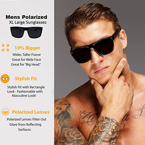2 Pack XL Polarized Men's Big Wide Frame Sunglasses Large Head Fit (1 Black, 1 Tortoise