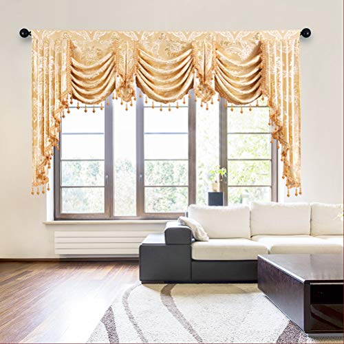 ELKCA Golden Jacquard Swag Waterfall Valance