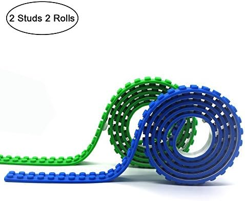 Building Blocks Tape,iDeep 2 Rolls 2 Studs Toy Block Tape Silicone Blocks Compatible with Lego Block Construction Self-Adhesive Reusable Silicone Strips 3X0.05ft for Each Roll