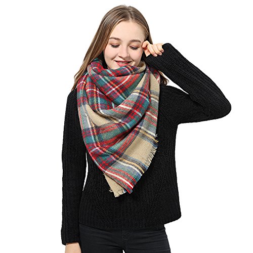 Blanket scarf for women square plaid scarf womens winter tartan s…