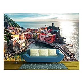 Aerial View of Vernazza - Small Italian Town in The Province of La Spezia, Liguria, Northwestern Italy. - Removable Wall Mural | Self-Adhesive Large Wallpaper - 66x96 inches