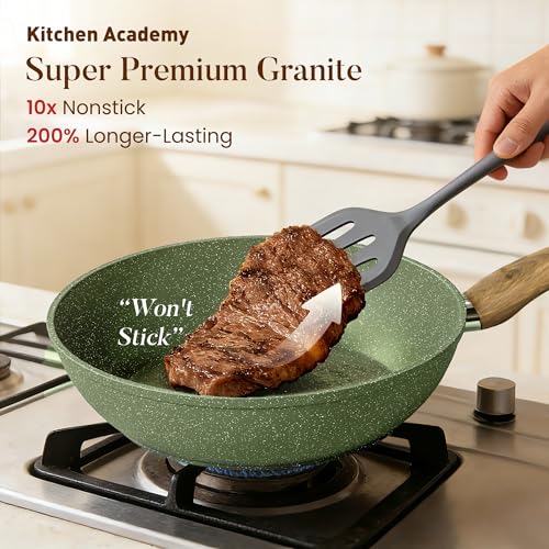 Kitchen Academy 12-Piece Induction Frying Pan and Saucepan Set, Green with Lids, Non-Stick Coating