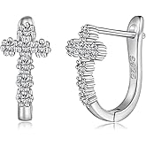 CUPENDA Cross/Bow Earrings 925 Sterling Silver Hoop Earrings Jewelry for Women