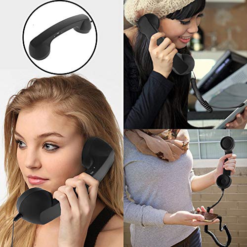 Koicaxy Cell Phone Handset,Retro Telephone Handset Anti Radiation Receivers 3.5MM for iPhone iPad,Mobile Phones,Computer Black