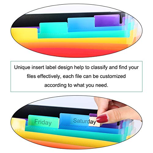 7 Pocket Plastic Hanging File Folders Letter Size, BluePower Accordian File Organizer/Expanding File Folder for Filing Cabinet, Accordion Document Organizer, Expandable File Box with Colored Labels