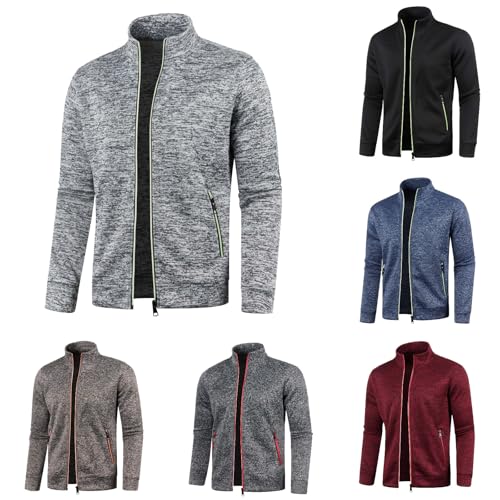 Mens Fleece Jacket Full Zip Lightweight Sweatshirts Slim Fit Stand Collar Cardigan Coat Winter Soft Warm Track Jacket Gym Workout Athletic Outerwears with Pockets