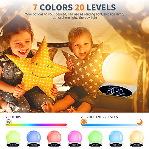 Wake Up Light Sunrise Alarm Clock for Heavy Sleeper, 7 Color Sleep Aid