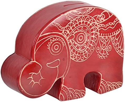 SAAGA Hand Painted Leather African Elephant Money Bank / Handmade : 6.5x4.75x1.75 inches (LxBxH)