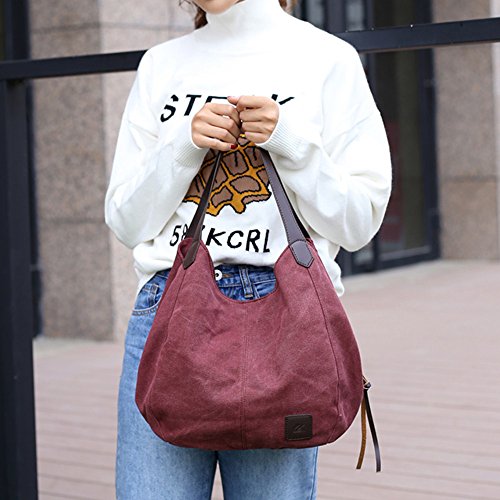 Clearance Sale! ZOMUSA Women's Casual Multi-Pocket Canvas Handbags Messenger Bag Tote Single Shoulder Shopping Bags (Purple)