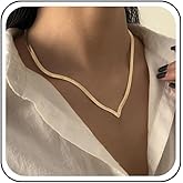 Sttiafay Herringbone Necklace Choker Gold Flat Snake Chain V-Shaped Minimalist Short Collar Jewelry for Women and Girls