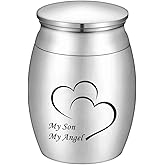 Small Cremation Keepsake Urns for Human Ashes 1.57 in Mini Cremation Urn Small Funeral Urns for Ashes Stainless Steel Cremation Funeral Urn-My Son My Angel