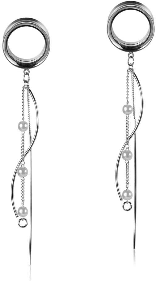 COOEARFashion Gauges for Ears Double Flared Tunnels Dangle Chain Expander Stretchers Earrings 2g to 1 inch.