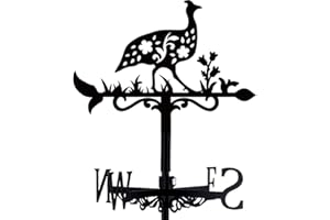 beinkmake Guinea Fowl Weathervane Metal Wind Vane Animal Flowers Garden Art Decoration Direction Sign Indicator Stake Mount Ornament for Patio Lawn Farmhouse Yard Roof Outdoor