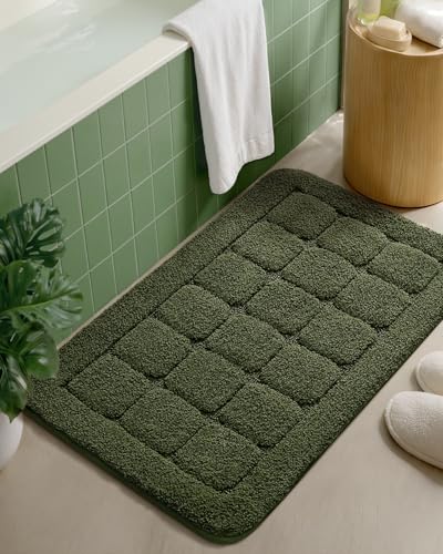 Color&Geometry Ultra Soft Bathroom Rug, Non Slip Machine Washable Bath Mat with Rubber Backing, Plush Fluffy Absorbent Carpet for Bathroom Floor, Tub and Shower, 17"x47", Green