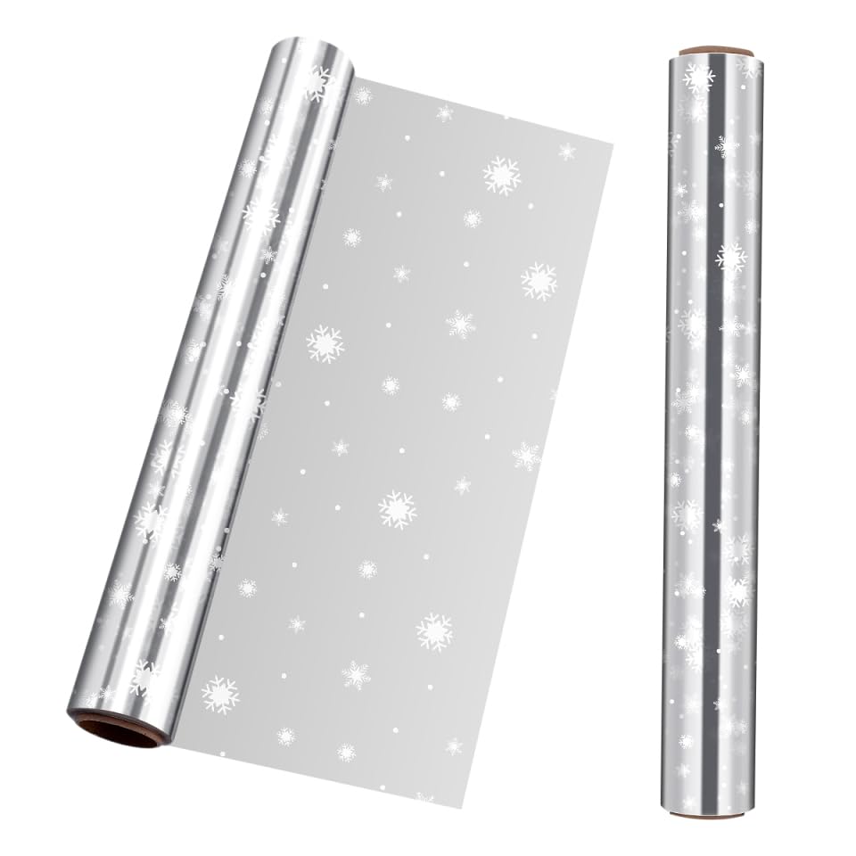 NUOBESTY 1PC Cellophane Wrap 3 Mil Thickness Cellophane Wrap Roll Snowflake Cellophane Wrapping Paper Cellophane Bags Wrapper Rolls for Boutiques Flower Shop Home (3000x80cm)