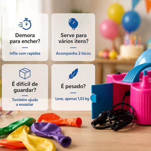 Bomba Inflador de Bexigas 220V 2 Bicos Compressor de Ar Para Balões