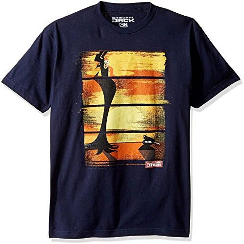 Samurai Jack Men's 90's Throwback Short Sleeve T-Shirt, Showdown Navy, Large