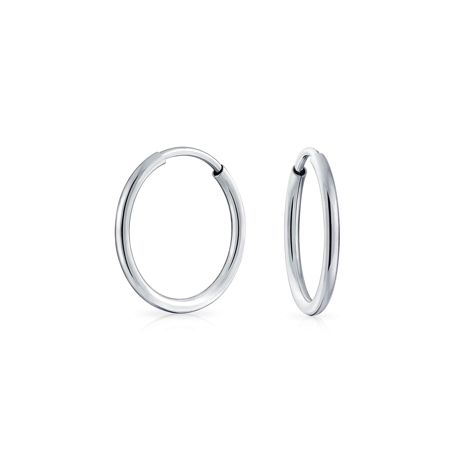 Thin Simple Minimalist Round Shaped Endless Continuous Tube Hoop Earrings For Women Teens .925 Sterling Silver .5 Inch Diameter — image 1