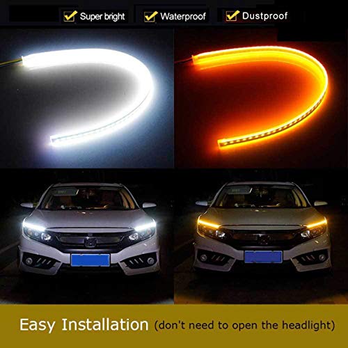 Ultrathin Flexible Led Light Strip 2 Pcs 18 Inch Dual Color LED Headlight Surface Strip Tube Light White & Amber Daytime Running Light Waterproof,Decorative Lamp,Running Light,Turn Signal Light(45CM)
