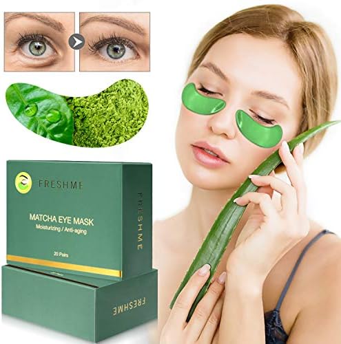 FRESHME Matcha Eye Mask - 20 Pairs Under Eye Patches Aloe Vera Extract Gel Masks for Anti Aging Reduce Puffiness Dark Circles Hyaluronic Acid Deep Hydration Eye Pads Treatment Mask for Women and Men