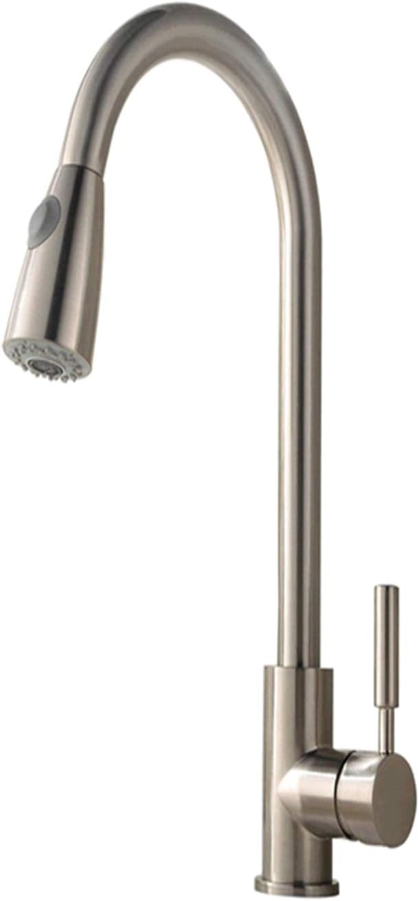 Best Commercial Lead-Free Stainless Steel Kitchen Faucet with Pull Down Sprayer,Single Handle Single Hole Pull Out Kitchen Sink Faucets with Free Hot& Cold Hose