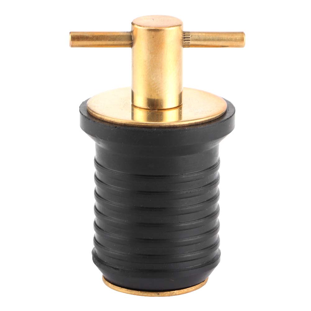 Marine Drain Plug, KIMISS 1in Rubber Brass Drain Plug T‑Handle TWIST-IN Hull Livewell Boat Drain Plug Boat for Hull Livewell Boat Bilge Transom
