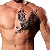 TAFLY Men's Temorary Tattoos Black Large Eagle Wings Pattern Chest Transfer Tattoo Stickers for Men 2 Sheets