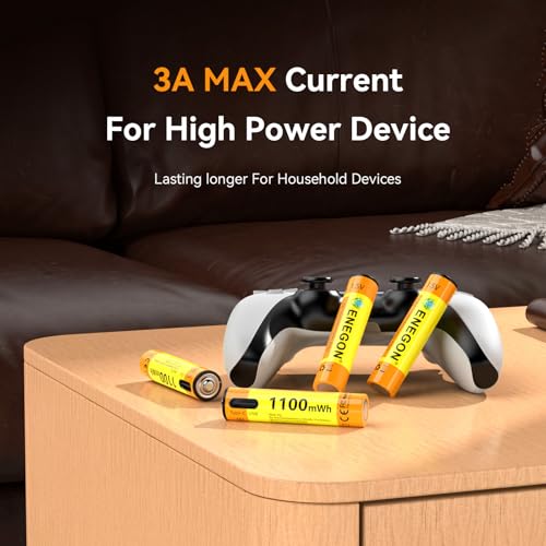 ENEGON USB-C Rechargeable AAA Batteries 1100mWh (4-Pack) - 1.5-2H Fast Charge, 1.5V Stable Output for High-Drain Devices, No Extra Charger Needed