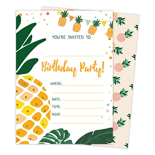 Pineapple Style 3 Happy Birthday Invitations Invite Cards (25 Count) With Envelopes & Seal Stickers Vinyl Boys Girls Kids Party