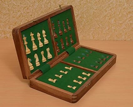 Chessbazaar Traveling Hand Made Magnetic Staunton Chess Set Shesham Wood 14 X 14 Inches