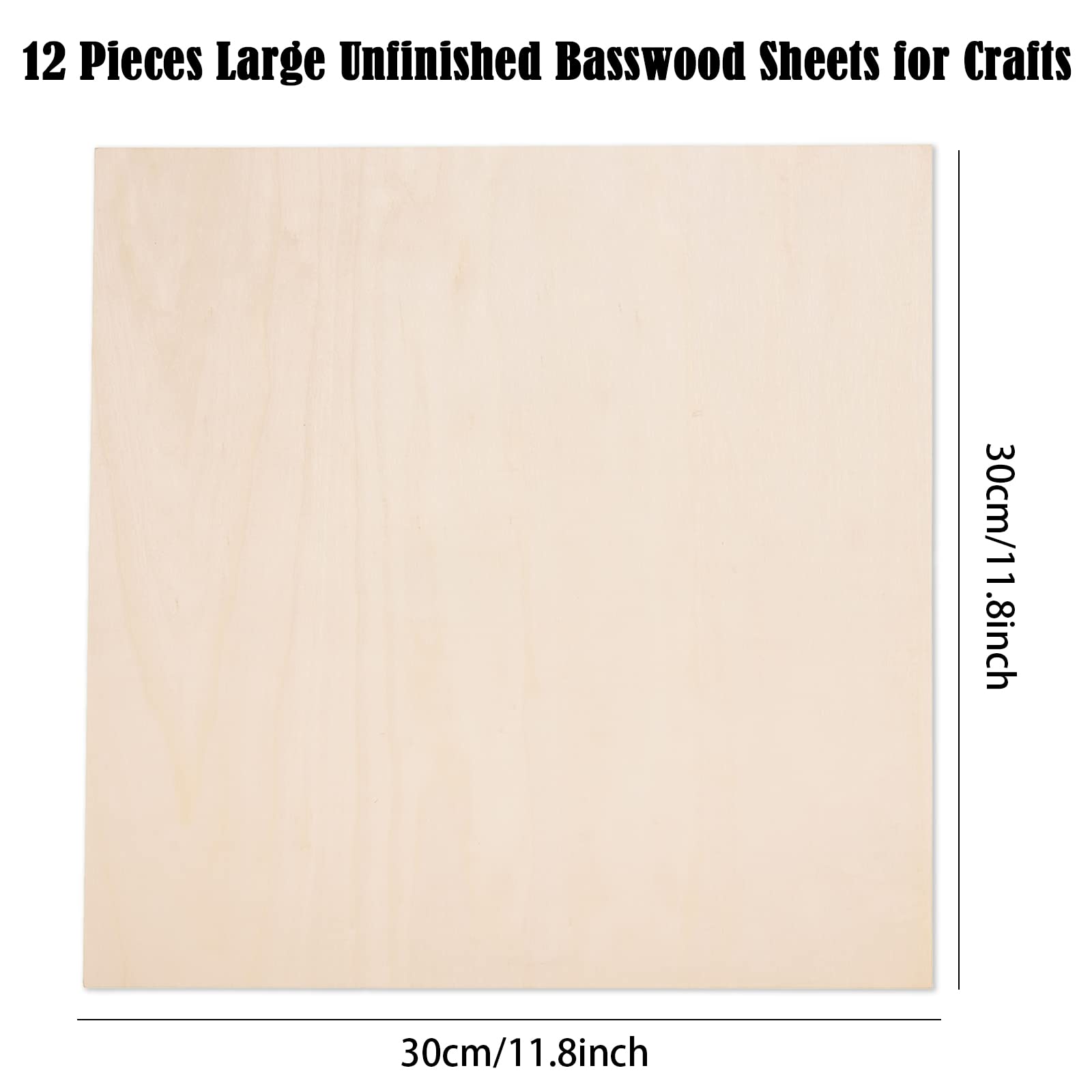12 Pack Basswood Sheets for Crafts-12 x 12 x 1/8 Inch- 3mm Thick Plywood Sheets with Smooth Surfaces-Unfinished Squares Wood Boards for Laser Cutting, Wood Burning, Architectural Models, Staining