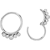 365 Sleepers 316L Surgical Steel Hypoallergenic 16G Gem Septum Jewelry Hinged Segment Ring Body Piercing Hoop Lip Rings Helix Cartilage Rook Sleeper Earrings 8mm – 10mm