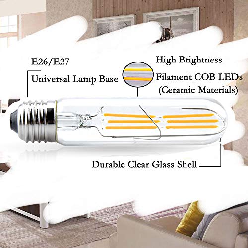 Klarlight Tubular LED Light Bulb 60 Watt E26 Incandescent Bulb Equivalent, 6 Watt T10 Dimmable